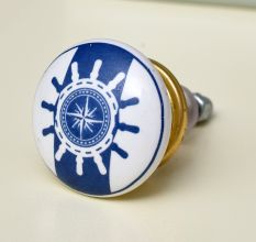 Ship Wheel Slate Blue Flat Ceramic Cabinet Knob