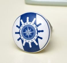 Ship Wheel Slate Blue Flat Ceramic Cabinet Knob