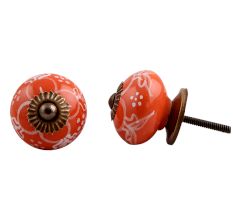 Orange Floral Ceramic Knob