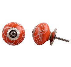 Orange Floral Ceramic Knob