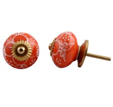 Orange Floral Ceramic Knob
