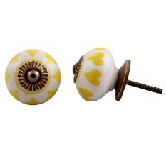White Yellow Heart Ceramic Cabinet Knob