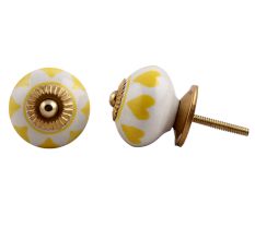 White Yellow Heart Ceramic Cabinet Knob
