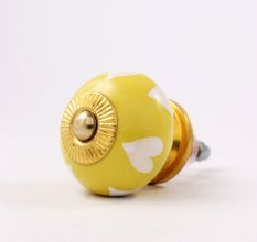 Yellow White Heart Ceramic Cabinet Knob