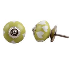 Lime White Heart Ceramic Drawer Knob