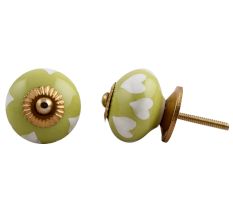 Lime White Heart Ceramic Drawer Knob