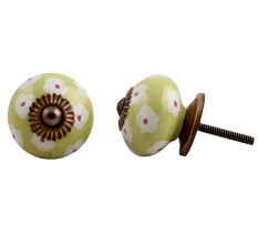 Lime White Flower Floral Dresser Knob