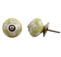 Lime White Flower Floral Dresser Knob