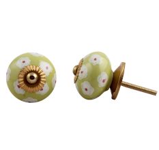 Lime White Flower Floral Dresser Knob