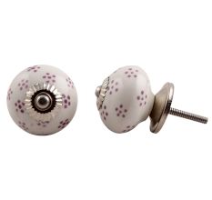 White Purple Dotted Floral knob