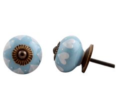 Sky Blue White Heart Knob