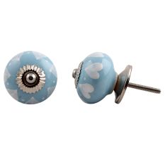 Sky Blue White Heart Knob