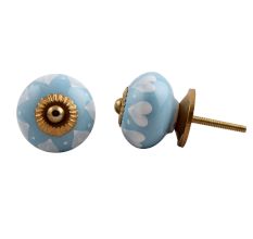 Sky Blue White Heart Knob