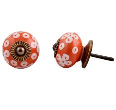 Orange Ceramic Floral Dresser Knob