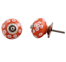 Orange Ceramic Floral Dresser Knob