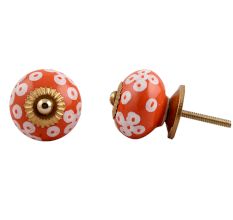 Orange Ceramic Floral Dresser Knob