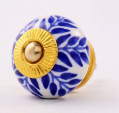 Navy Blue Leaf Ceramic Knob