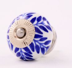 Navy Blue Leaf Ceramic Knob