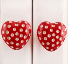 Red Heart Etched Ceramic Dresser Knob