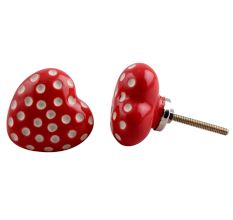 Red Heart Etched Ceramic Dresser Knob
