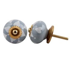 Grey Floral Ceramic Knob