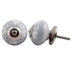 Grey Handmade Heart Floral Knob