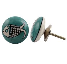Sea Green Fish Ceramic Dresser Knob