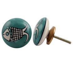 Sea Green Fish Ceramic Dresser Knob