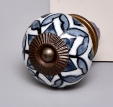 Grey Ceramic Floral Knob