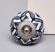 Grey Ceramic Floral Knob