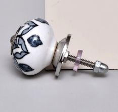 Grey Ceramic Floral Knob