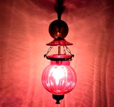Pink Melon Shaped Hanging Lamp 