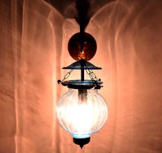 Light Blue Melon Shaped Glass Lamp 