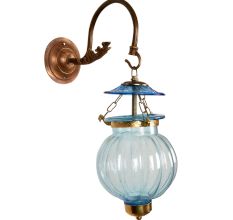 Light Blue Melon Shaped Glass Lamp 