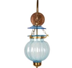 Light Blue Melon Shaped Glass Lamp 