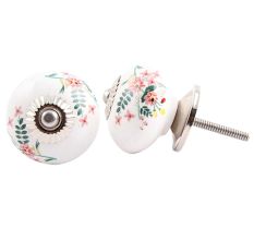 White Floral Leafy Painted Knob