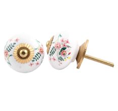 White Floral Leafy Painted Knob