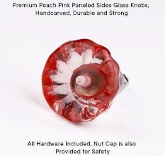 Peach Pink Paneled Sides Glass Drawer Knobs