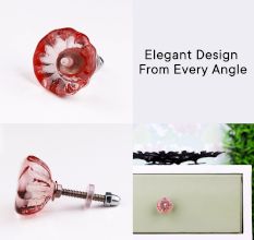 Peach Pink Paneled Sides Glass Drawer Knobs