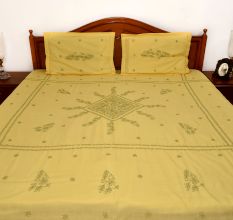 Yellow & Green Embroidered Bedsheet