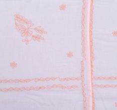 White & Peach Embroidered Bedsheet