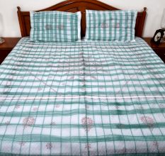White & Green Double Bedsheet