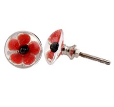 Red Black Flower Dresser Knob