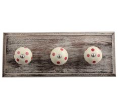 Cream Pink Dot Wooden Hooks