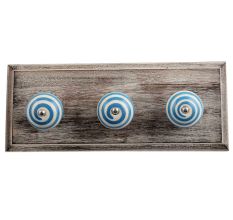 Cream Turquoise Strip Wooden Hooks