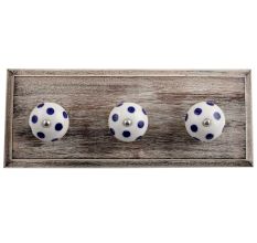 White Navy Blue Dot Wooden Hooks