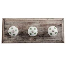 White Smoky Green Dot Wooden Hooks
