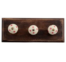 Cream Pink Dot Wooden Hooks