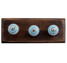 Cream Turquoise Strip Wooden Hooks