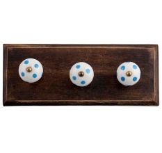White Turquoise Dot Wooden Hooks